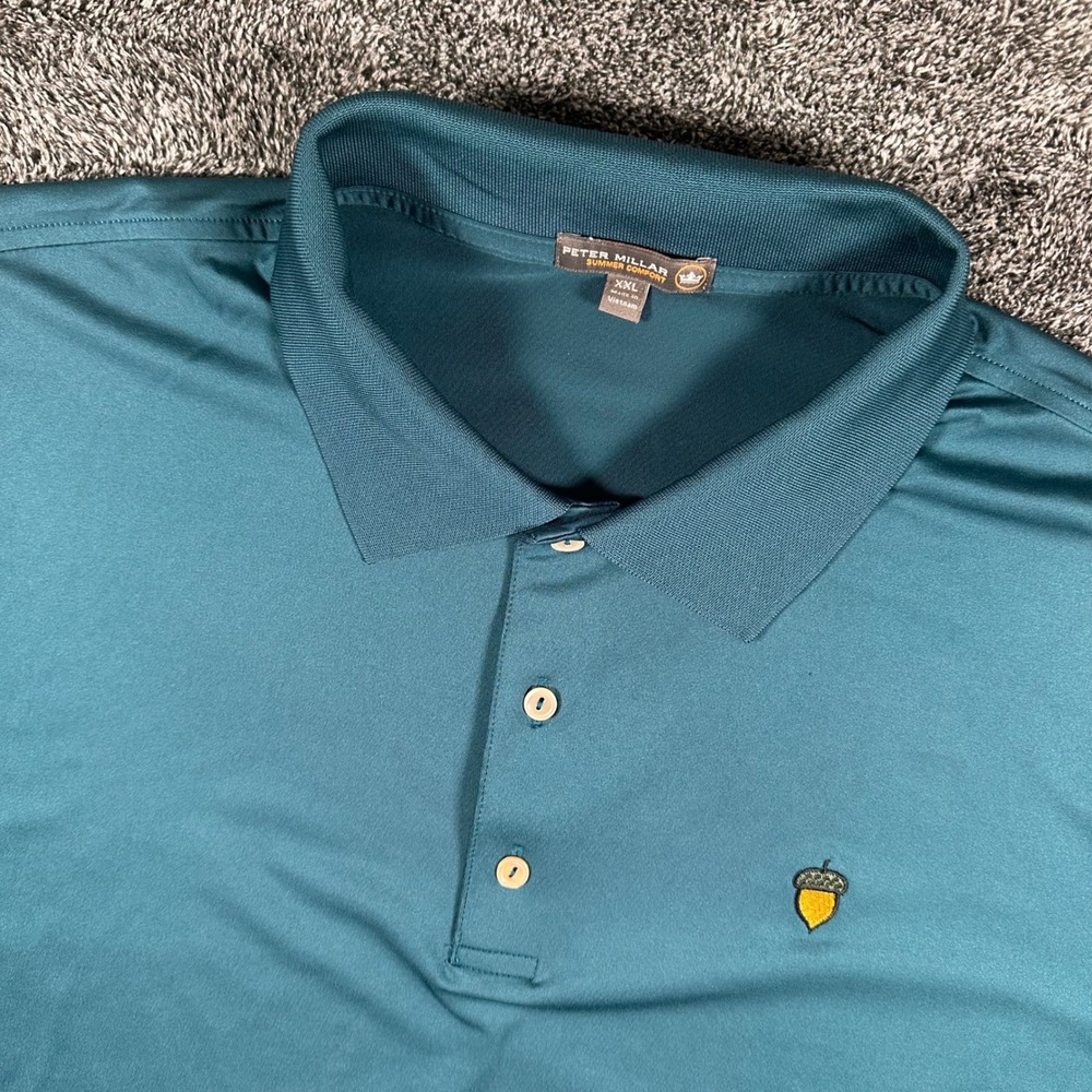 Peter Millar Polo Shirt Mens XXL Summer Comfort Teal Spanish Oaks Golf Club Logo